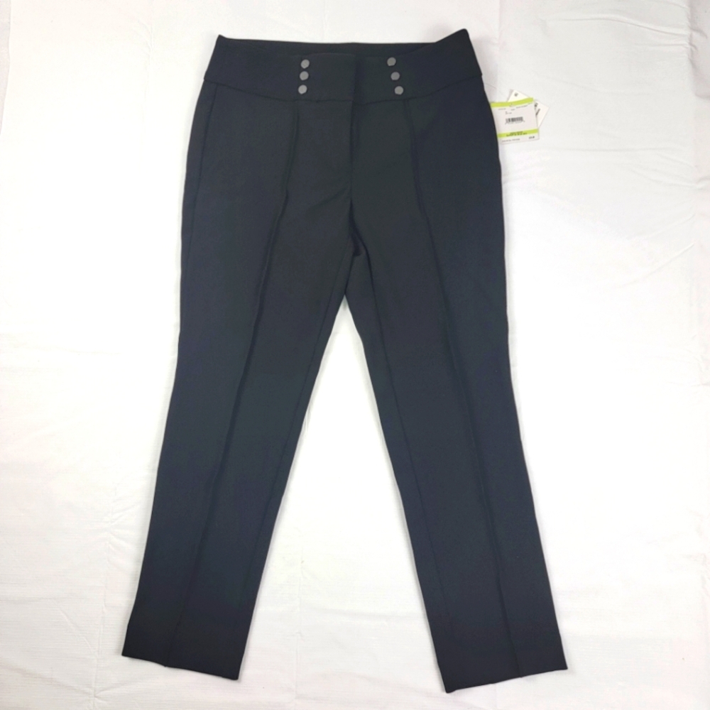 New Kasper  Women’s Petite Button Detail Pleated Dress Pants  Black 4P